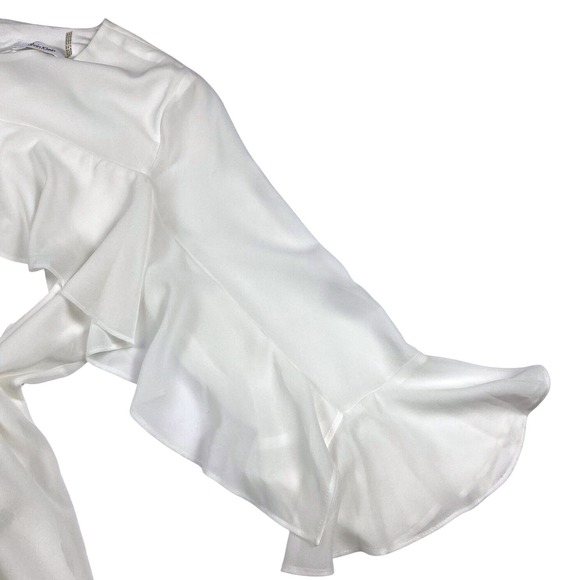 Calvin Klein White Bell Ruffle Sleeve Chiffon Shirt Womens Size Medium/Large - Picture 7 of 7